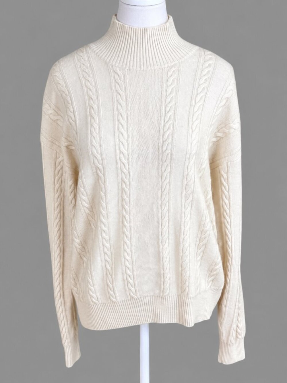 Naadam Cashmere Sweater Ivory Cable Knit Mock Neck Classic (M)